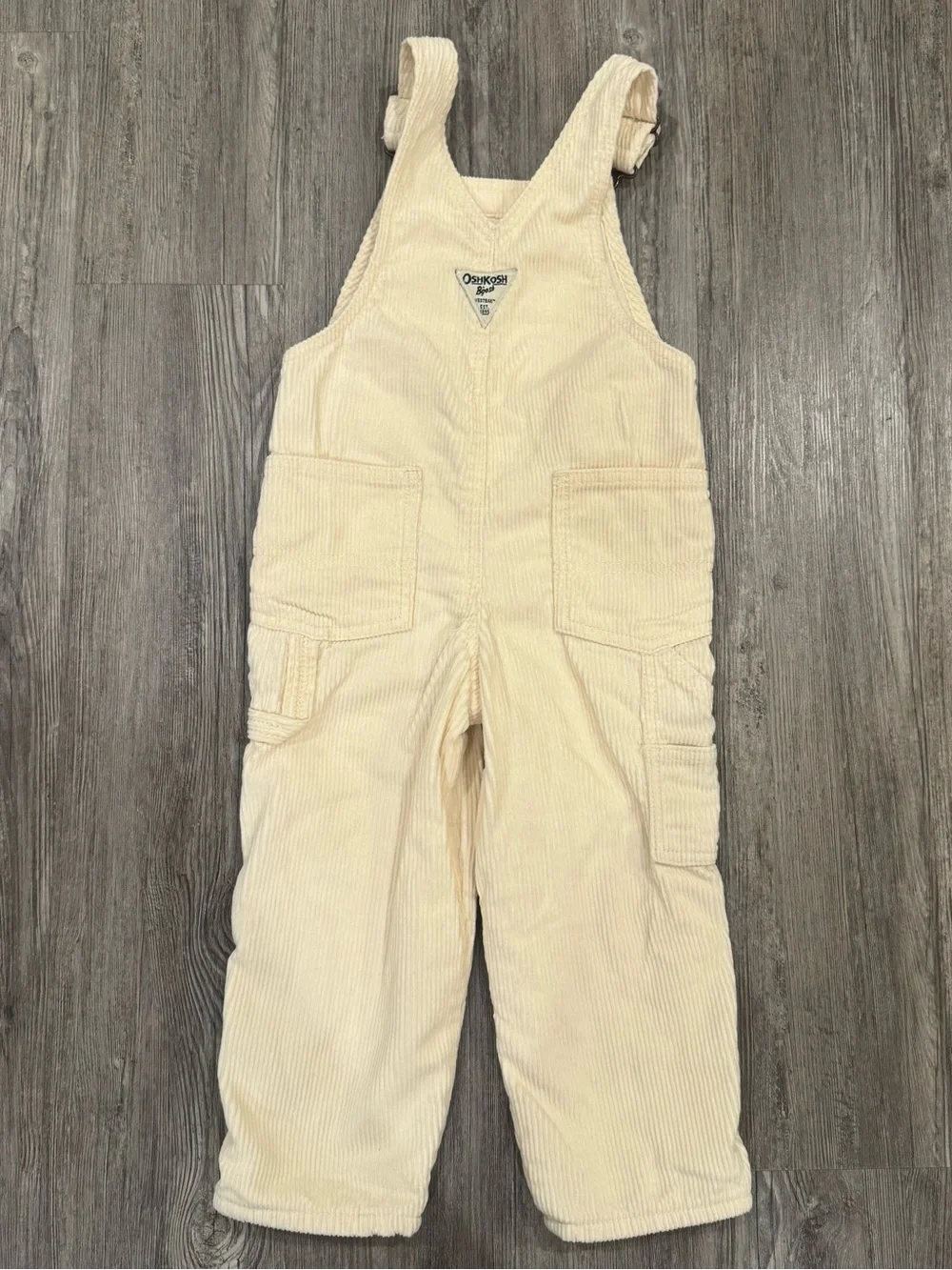 OshKosh B’gosh Vestbak Overalls 3T Cream Ivory Corduroy Bib Toddler Kids